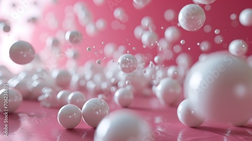 a bunch of bubbles floating in the air on a pink surface with a pink background and a pink wall in the background.