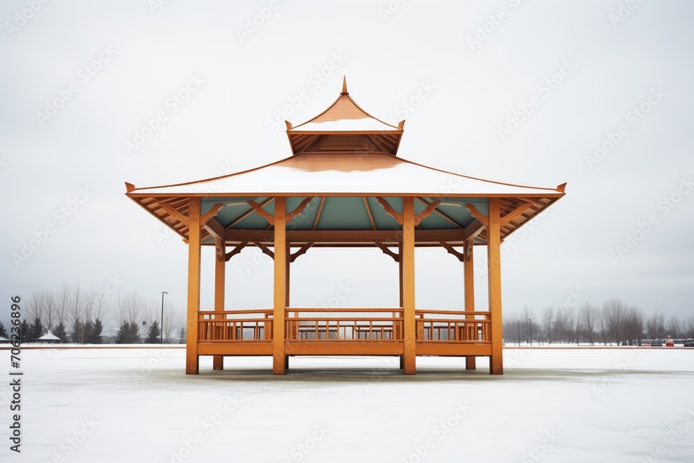 Fototapeta premium stark gazebo against a gray winter sky