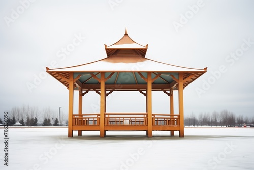 stark gazebo against a gray winter sky