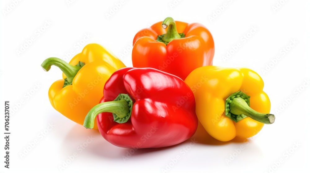 Radiant Bell peppers capture the vibrant colors and intricate textures of bell peppers isolated on a pristine white background Radiant Bell peppers capture the vibrant colors and intricate textures of bell peppers isolated on a pristine white background