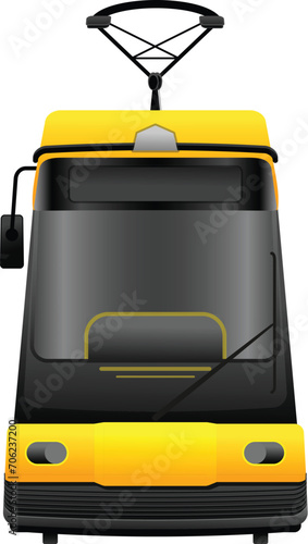Front view of tram car icon cartoon vector. Modern old city. Street railroad