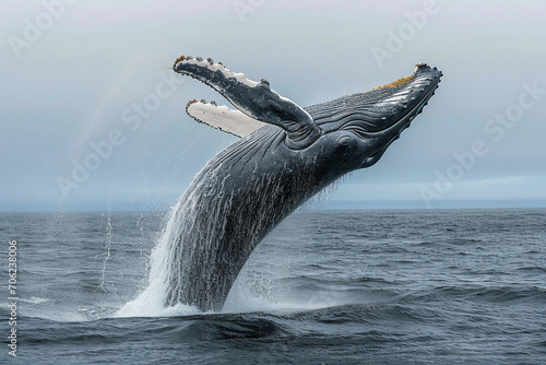 Humpback Whale Breaching in Ocean with Splash © ItziesDesign