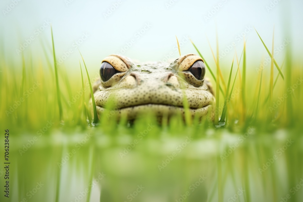 Obraz premium wide angle of alligator in vast wetland, eyes up