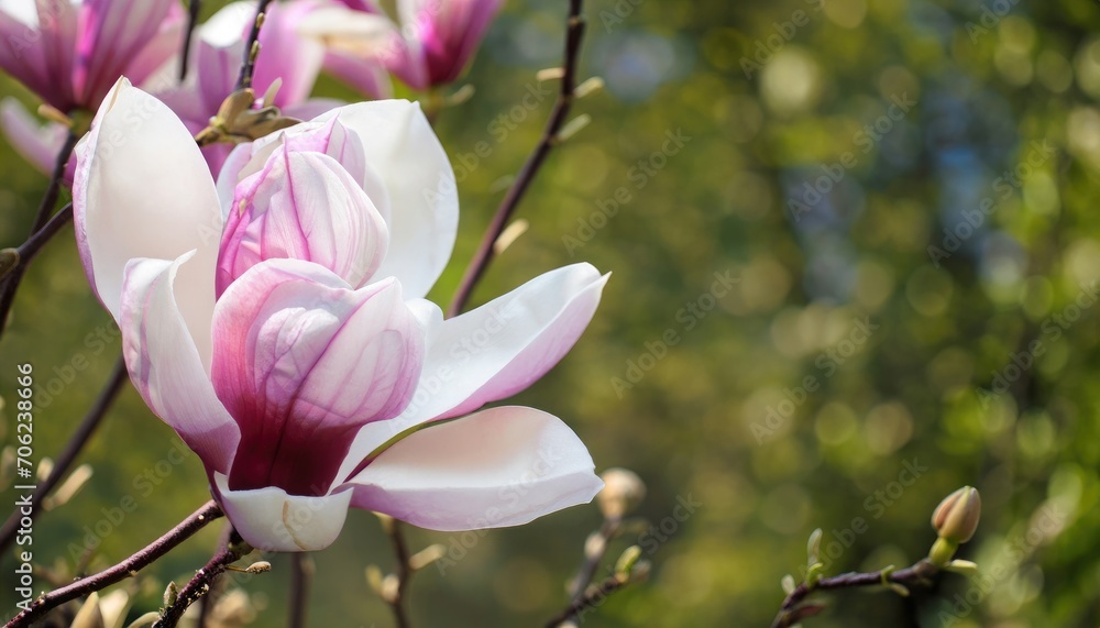 Magnolia flowering in the garden, with copy space Magnolia flowering in the garden, with copy space