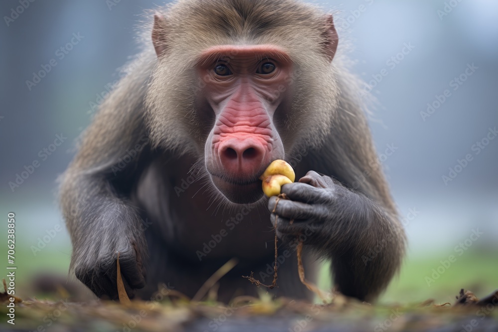 baboon with a mouthful of food baboon with a mouthful of food