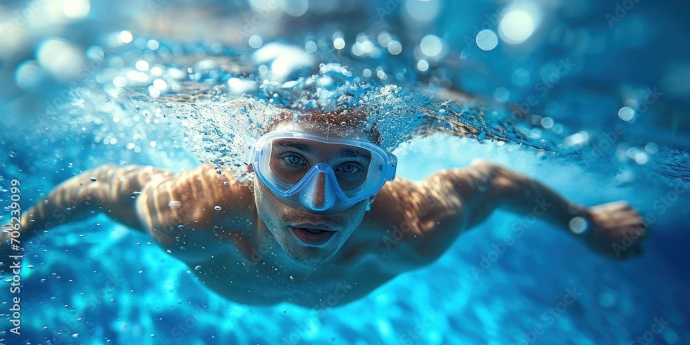 Naklejka premium Sport swimmer fitness athlete training swimming in the pool at the sport stadium