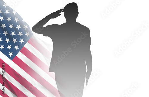 USA army soldier with nation flag on white background. Veterans Day , Memorial Day, Independence Day . America celebration. 3d illustration
