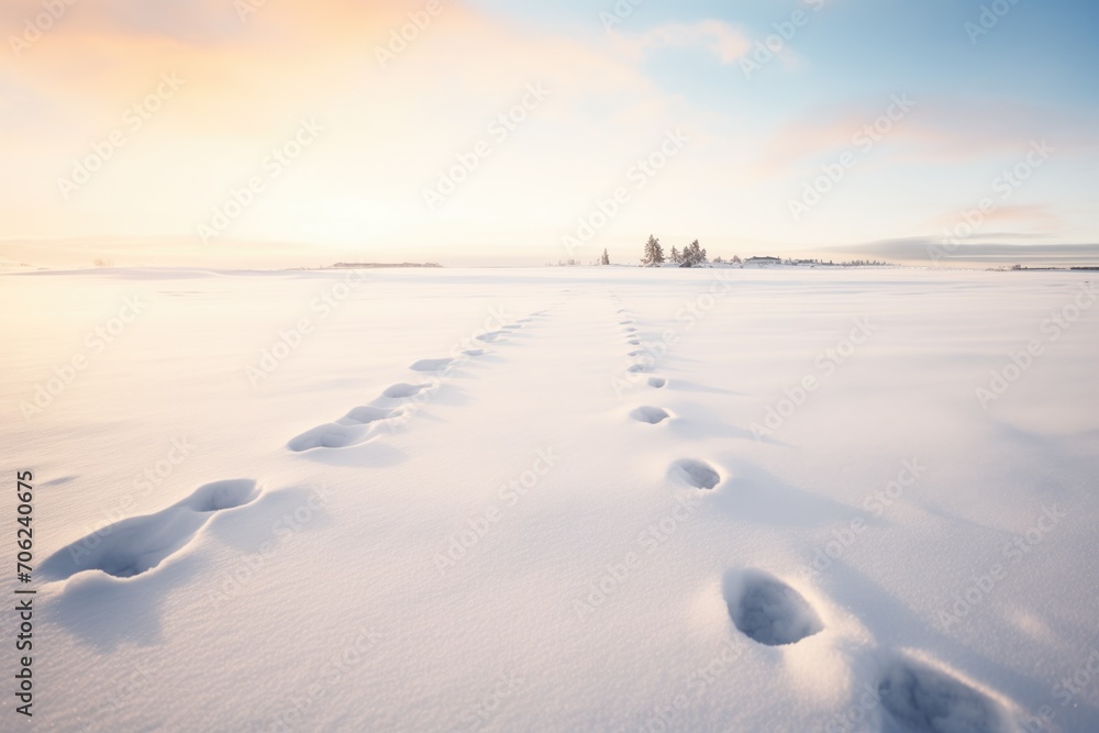 footprints weaving through a snow field