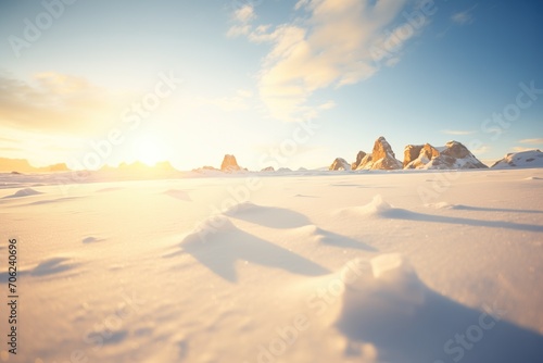 untouched snowfield bathed in golden light photo