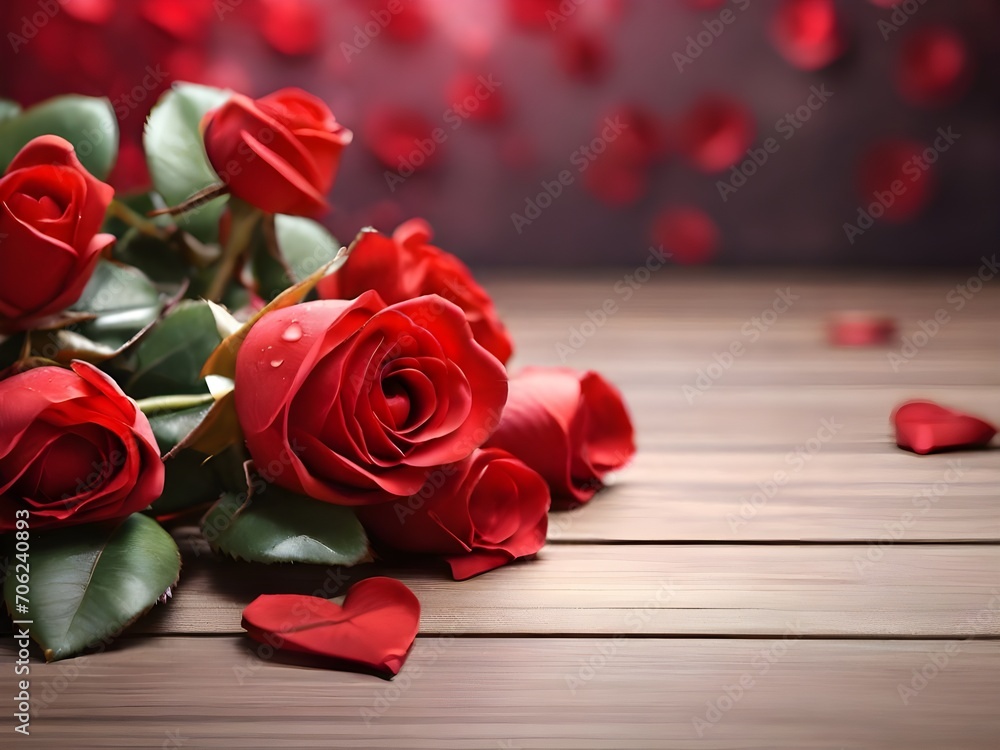 Photo beautiful red roses ornaments background with blank space.
