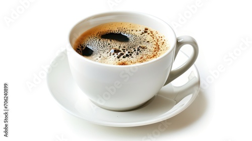 A cup of black coffee taken on a white background