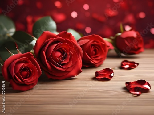 Photo beautiful red roses ornaments background with blank space.