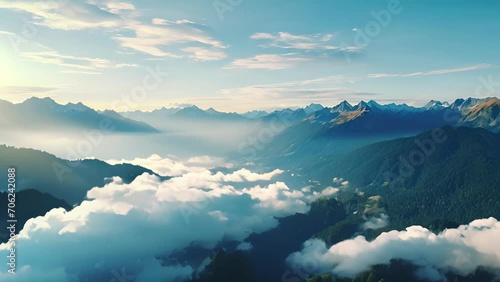 Fly high above breathtaking mountain ranges in this ethereal video offering a birds eye view of natures wonders. photo