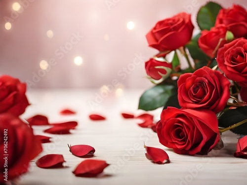 Photo beautiful red roses ornaments background with blank space.