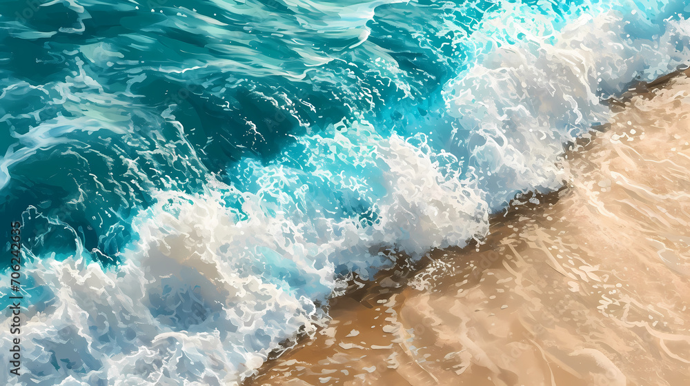 Digital Painting of Waves Crashing onto Shore