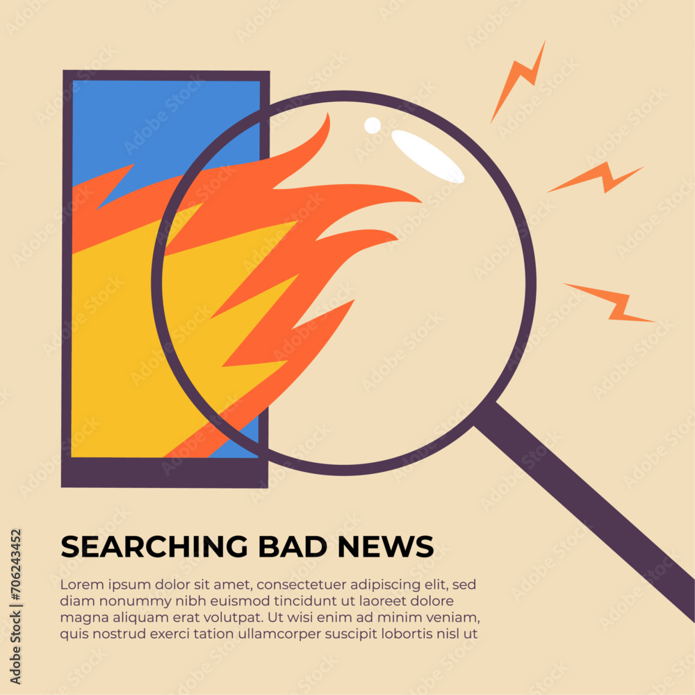 Fototapeta premium Searching for Bad News on the Internet. Nervous messages from artificial intelligence. Flat vector illustration.