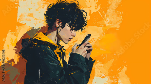 Digital illustration of young adult using smartphone