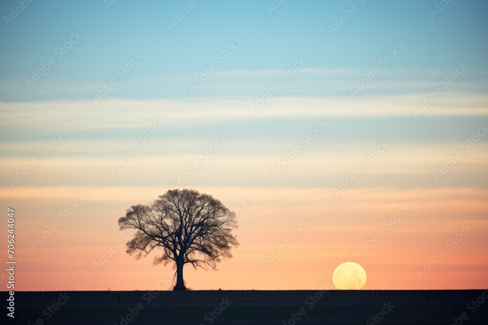 silhouette of a lone tree against a full moon