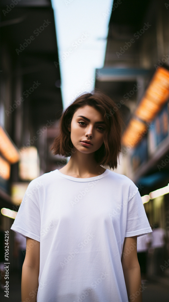 Fashion Fusion: Models Flaunting Blank White T-Shirts in Tokyo, Generative AI