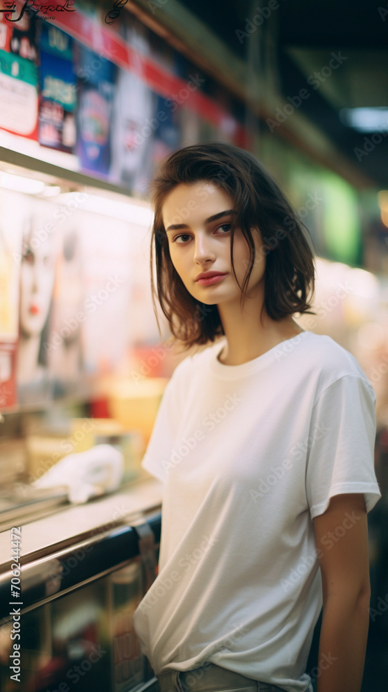 Shibuya Streetwear: Models Showcasing Blank White T-Shirts in Tokyo, Generative AI