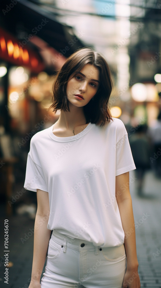 Harajuku Highlights: Blank T-Shirt Mockup Fashion Extravaganza, Generative AI