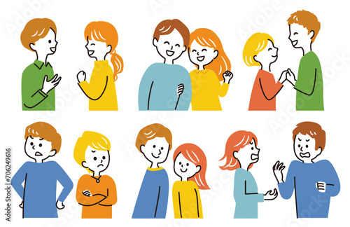 colorful illustration set of couples