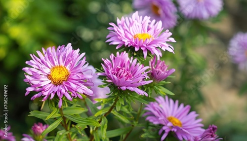 Aster flowering in the garden  with copy space