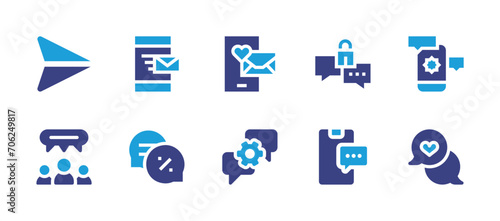 Messaging icon set. Duotone color. Vector illustration. Containing email, chat box, send message, message, discussion, chat.