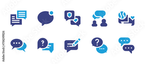 Messaging icon set. Duotone color. Vector illustration. Containing chat, safe, dialog, new chat, conversation, live chat, blog, chat box, speech bubble, question. photo
