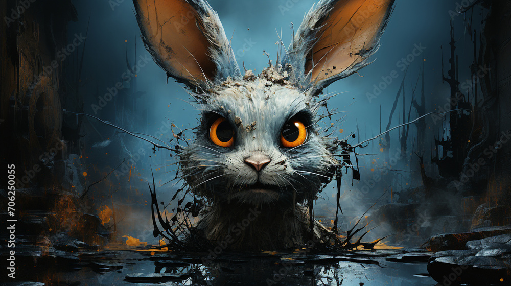 The character of the Blue Angora rabbit prioritizes emotion over realism - obrazy, fototapety, plakaty 