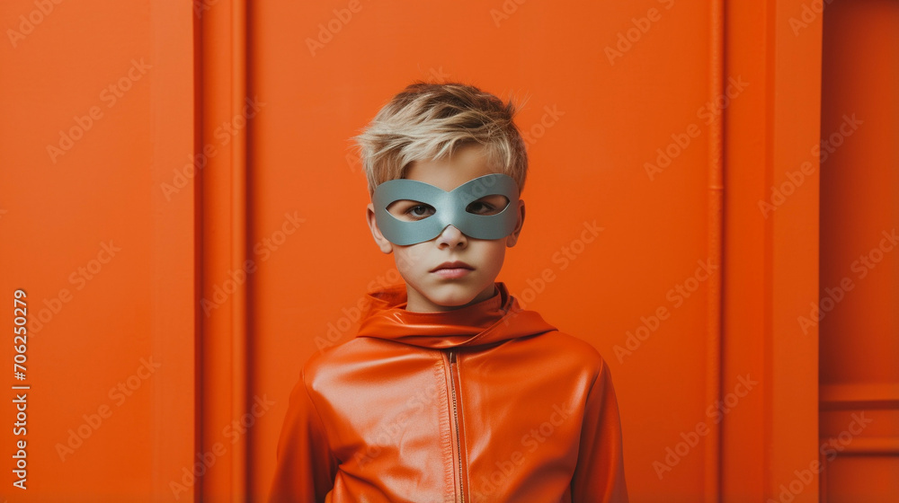 Orange Adventure: Little Hero Strikes a Pose in Halloween Super Gear, Generative AI Orange Adventure: Little Hero Strikes a Pose in Halloween Super Gear, Generative AI