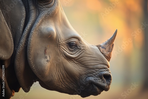 majestic indian rhinoceros profile during golden hour
