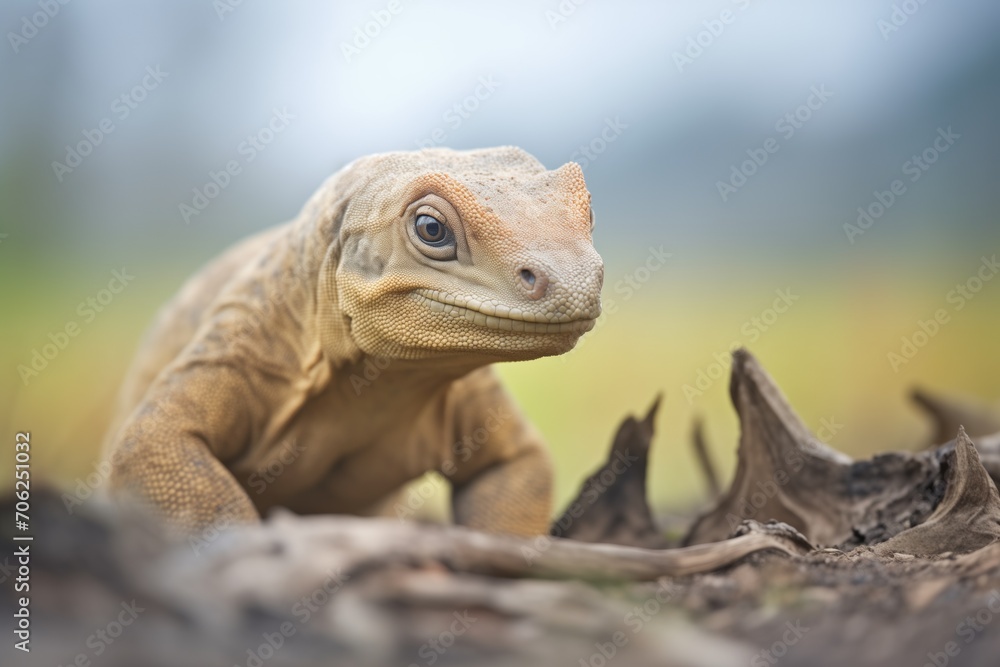 Obraz premium young komodo dragon on a sandy mound