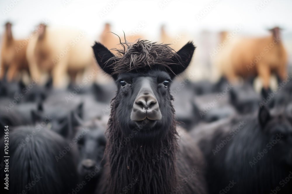 Fototapeta premium black llama amongst lighter herd