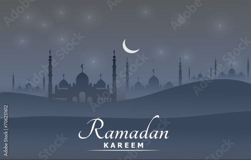 ramadan 2024 banner with white and blue islamic background design