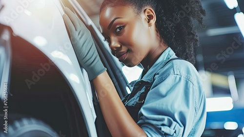 In the heart of the manufacturing process, women display exceptional skill and precision as they contribute to the creation of each car, underscoring their invaluable role in automotive production. photo