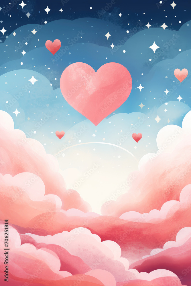 
Illustration of a celestial Valentine's Day card with stars and moons, centered around an expansive open area for romantic text