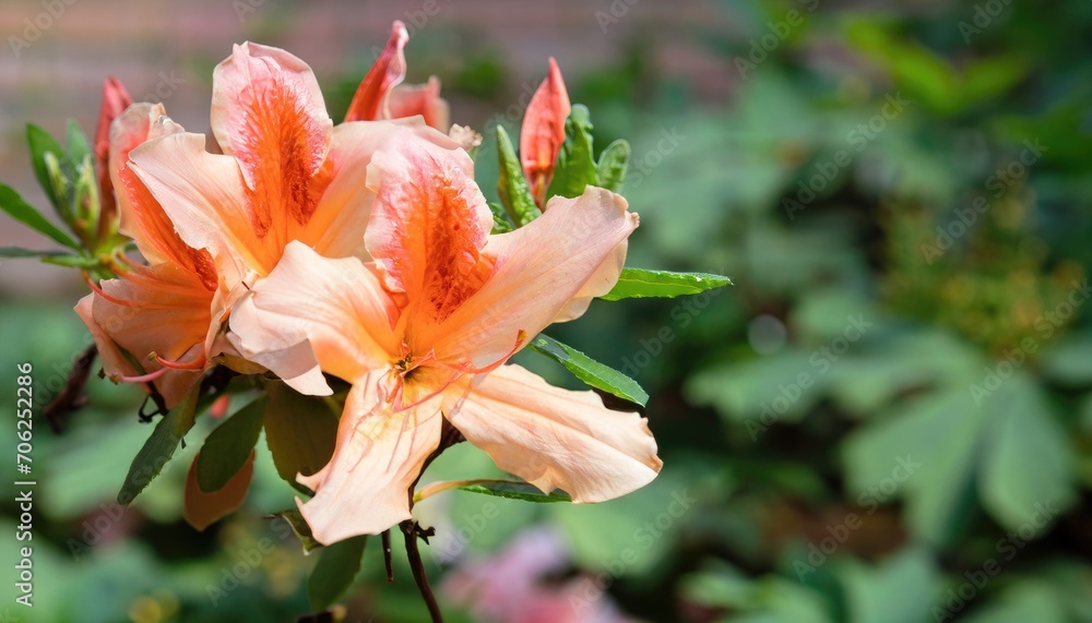 Fototapeta premium Azalea flowering in the garden, with copy space