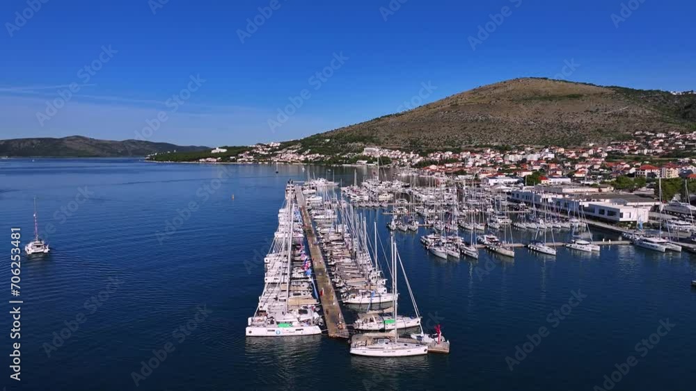 The drone is rotating around a harbour in Croatia Aerial Footage 4K The drone is rotating around a harbour in Croatia Aerial Footage 4K