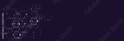 Vectors Digital technology and science background, Abstract futuristic hexagon shape pattern connection in gradient blue technology background.