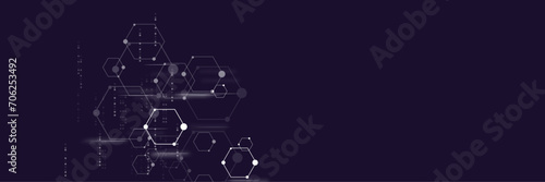 Vectors Digital technology and science background, Abstract futuristic hexagon shape pattern connection in gradient blue technology background.