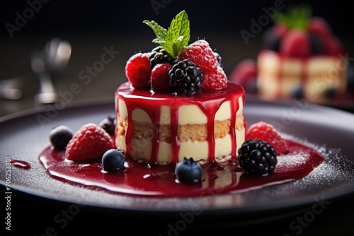 Dessert with cheesecakes decorated with strawberries