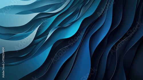 Dark blue paper waves abstract banner design. Elegant wavy vector background © Julia Jones