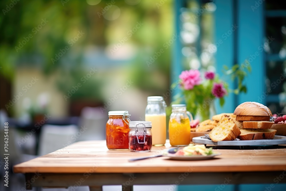 freshly baked bread and jams on an outdoor table freshly baked bread and jams on an outdoor table