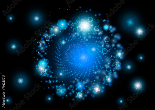 Spiral blue galaxy, abstract space blue background