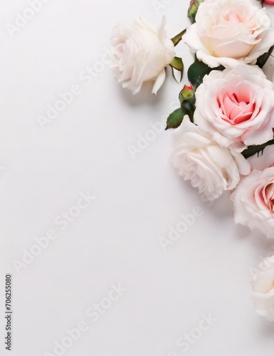 Light colors  ultra-sharp  4K  top view of red roses laying on the right side of gold paper with copy space