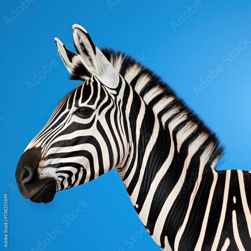 Zebra s head on blue background with copy space