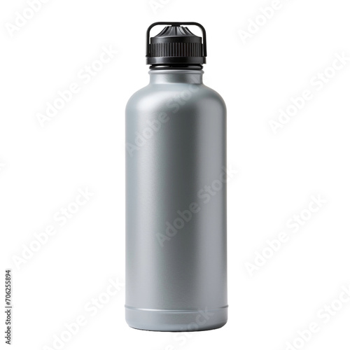 Grey water bottle made of plastic isolated on transparent background