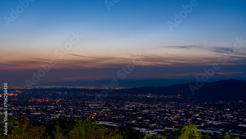 Panoramic view of Tonami dispersed village Paddy filed at sunset.