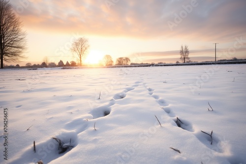 stoat tracks leading through snow photo